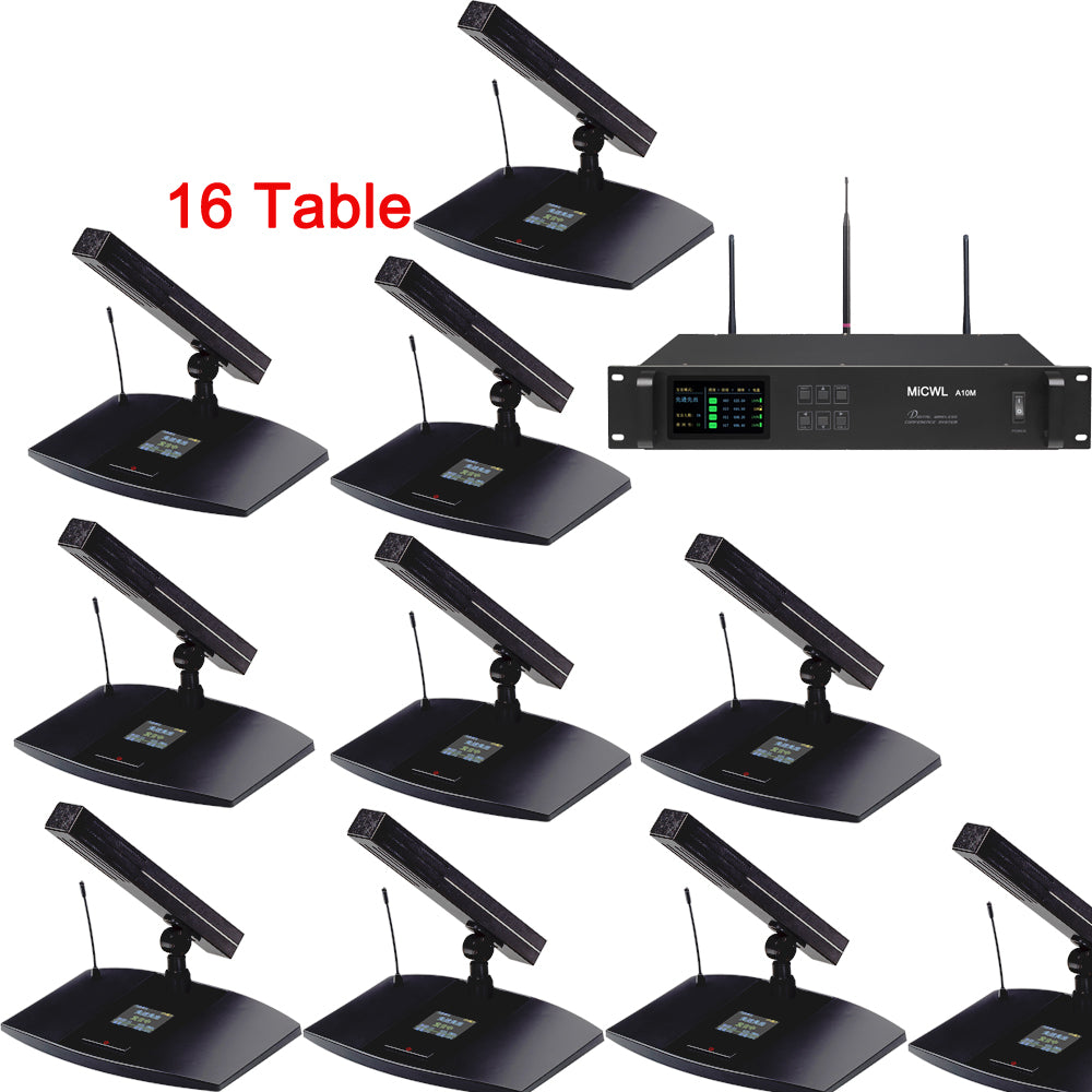 MiCWL A105 Rechargeable Digital Wireless Conference System – 16 Gooseneck Mics, 1 Chairman + 15 Delegates, A10M Series