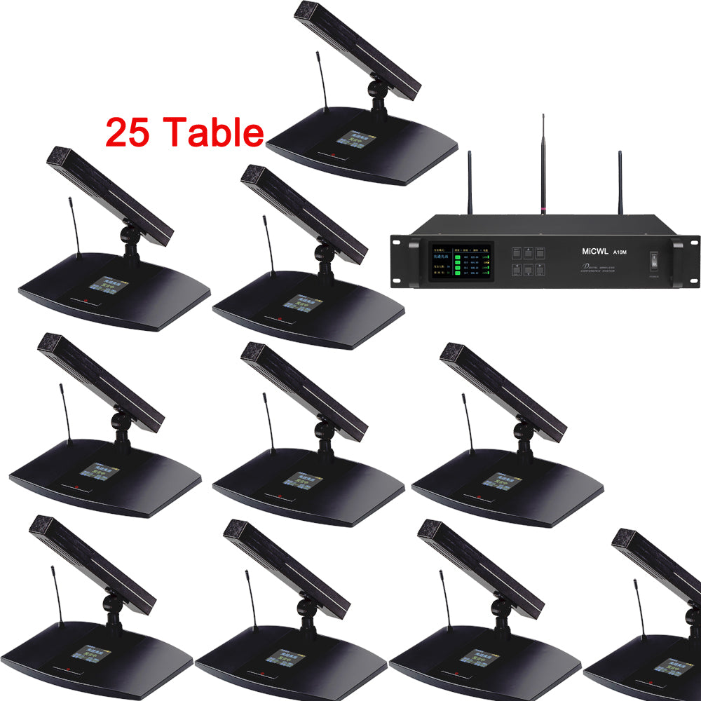 A105 Rechargeable Digital Wireless Conference 25 Microphone System – 25 Square Mics, 1 Chairman + 24 Delegates, MiCWL A10M Series
