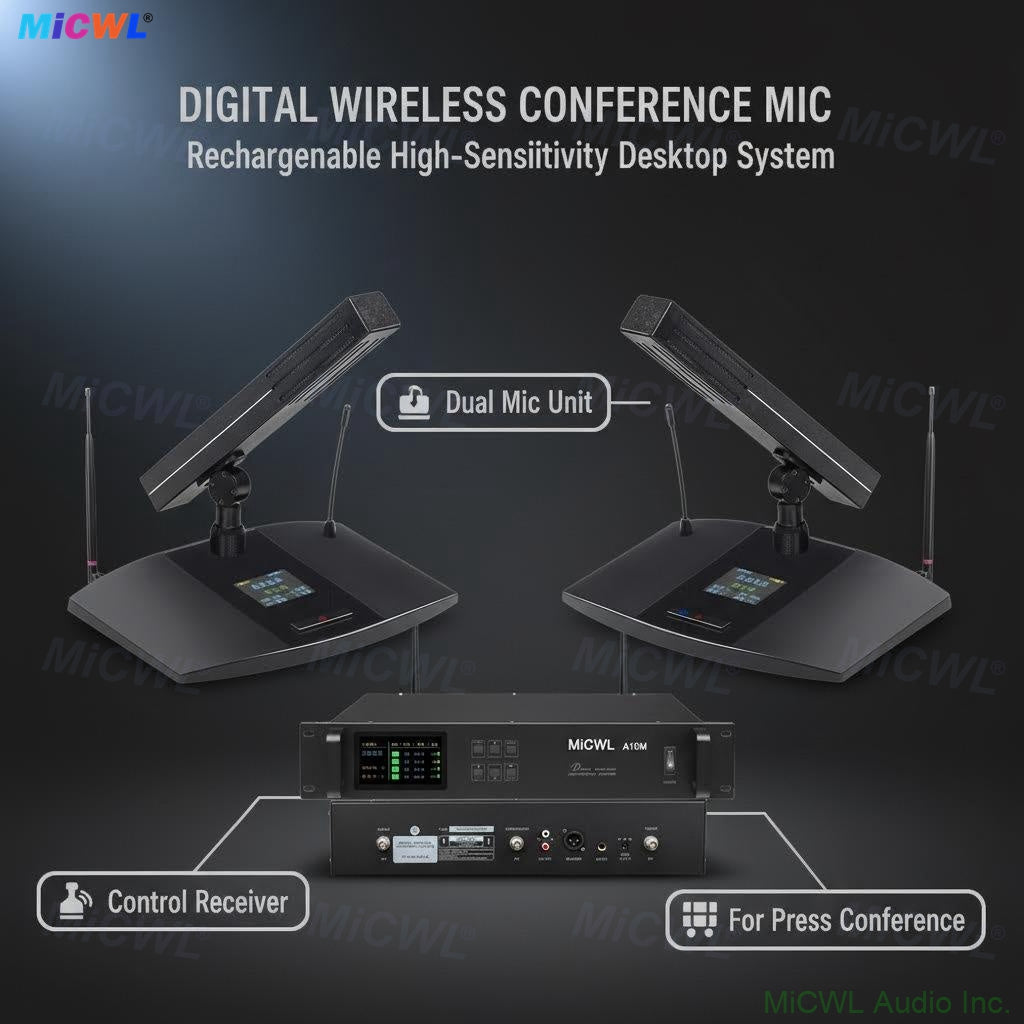A105 Rechargeable Digital Wireless Conference 25 Microphone System – 25 Square Mics, 1 Chairman + 24 Delegates, MiCWL A10M Series