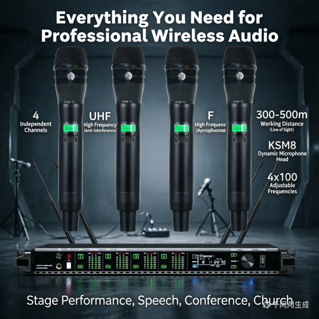 Pro 4x KSM8 400 Channel UHF Digital Wireless Microphone System 500m Range