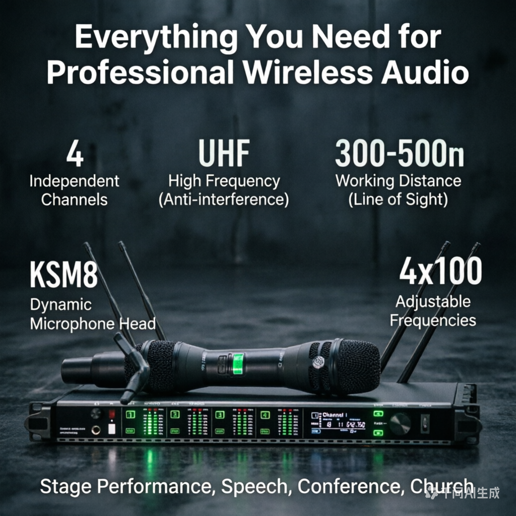 Pro 4x KSM8 400 Channel UHF Digital Wireless Microphone System 500m Range