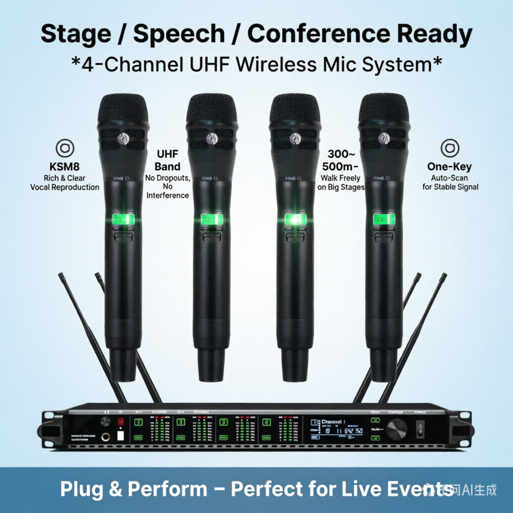 Pro 4x KSM8 400 Channel UHF Digital Wireless Microphone System 500m Range