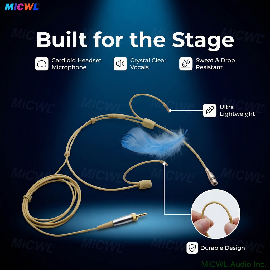 DH60 Beige Cardioid Headset Microphone for Shure Sennheiser MiPro TA4F TA3F Wireless Bodypacks & 3.5mm PC