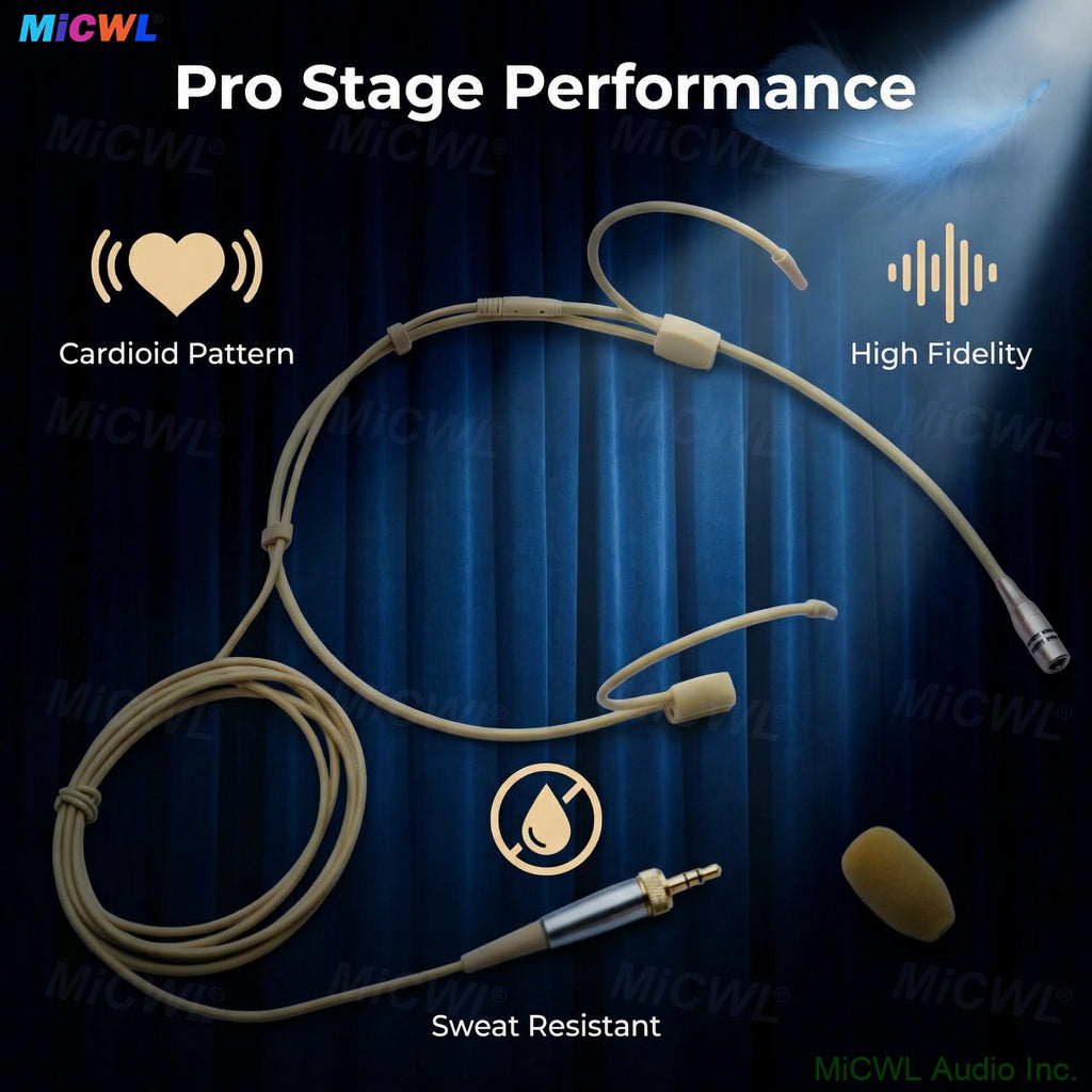 DH60 Beige Cardioid Headset Microphone for Shure Sennheiser MiPro TA4F TA3F Wireless Bodypacks & 3.5mm PC