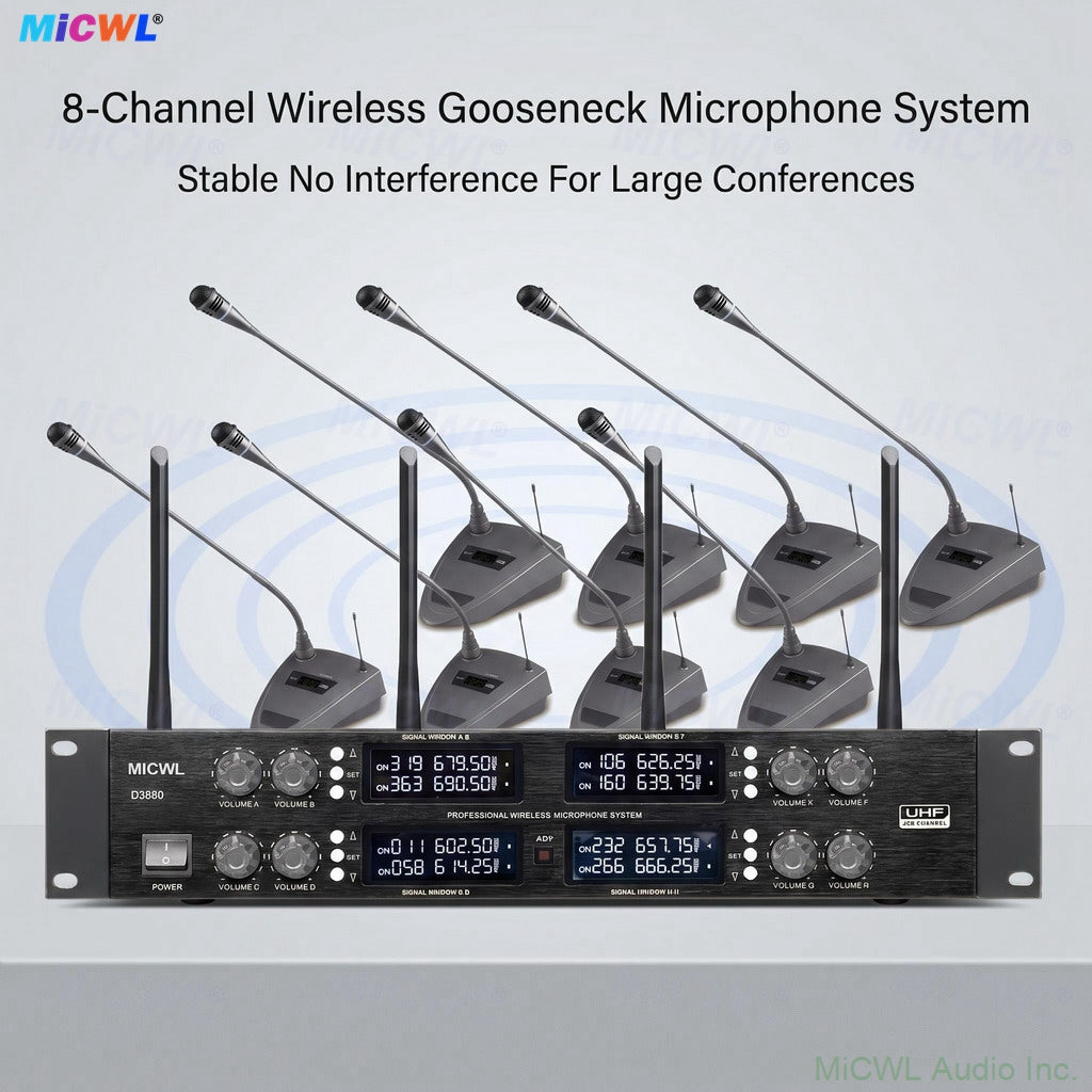 Pro 8-Channel Gooseneck Wireless Conference Gooseneck Mic System MiCWL D3880