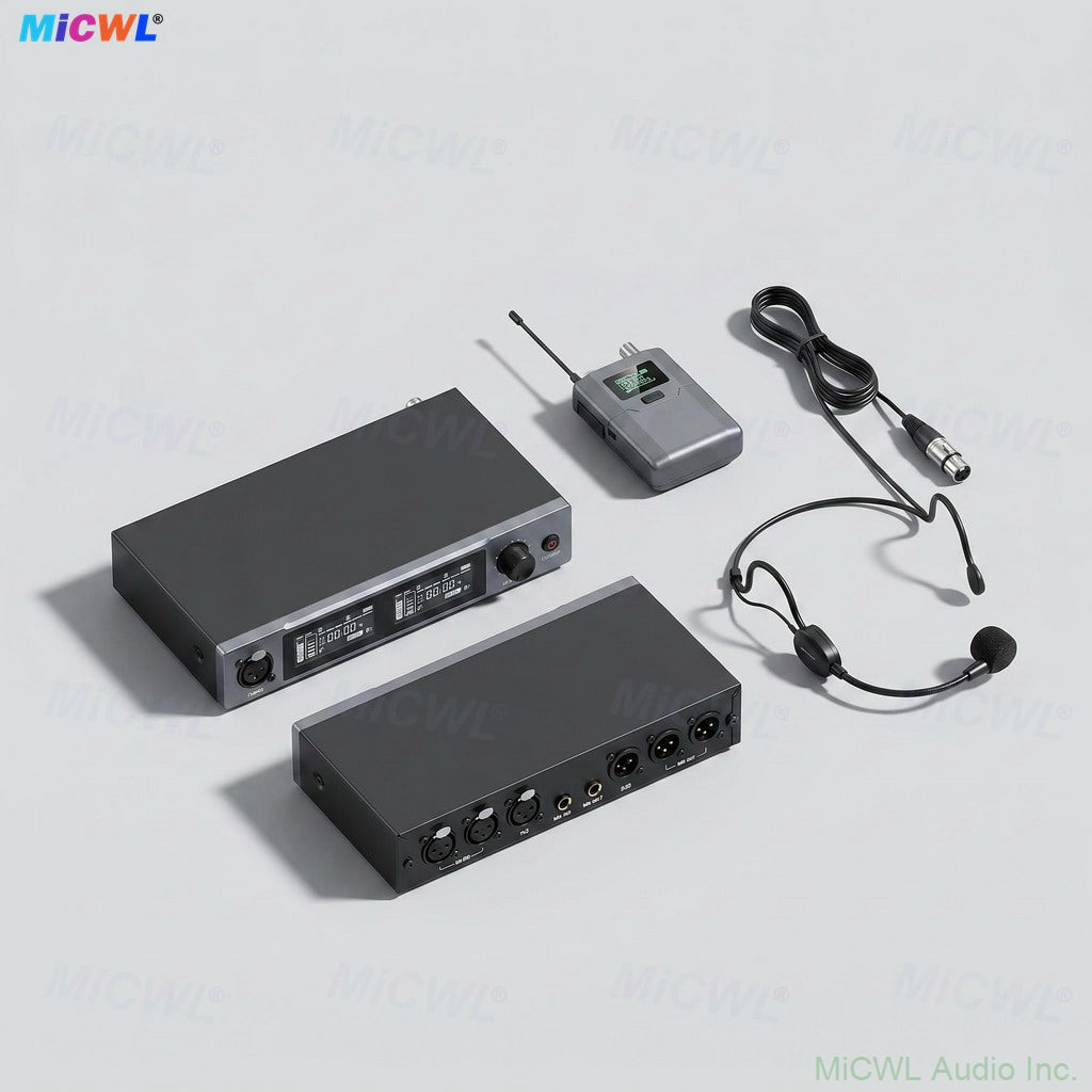 MiCWL D3800 8-Channel Wireless Headset Mic System with 8 Bodypacks Headset Microphone Kits
