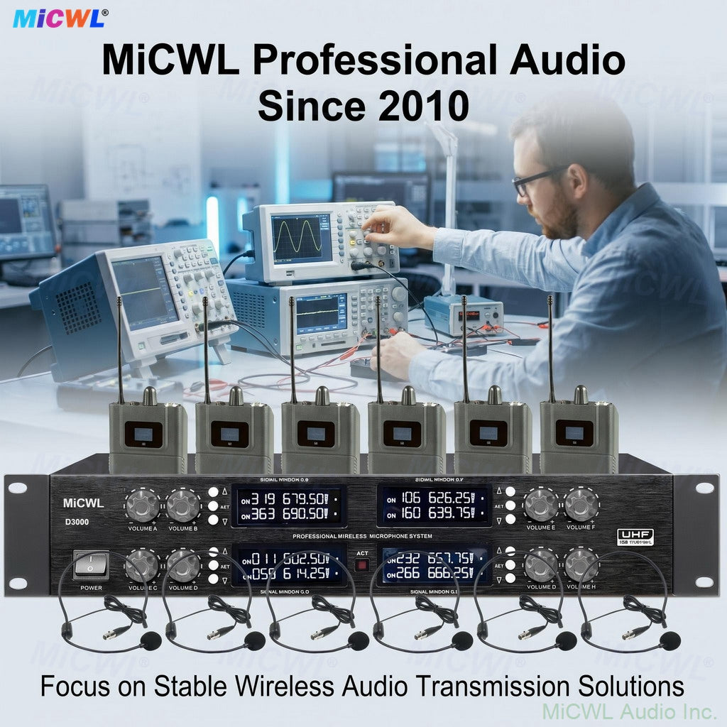 MiCWL D3800 8-Channel Wireless Headset Mic System with 8 Bodypacks Headset Microphone Kits