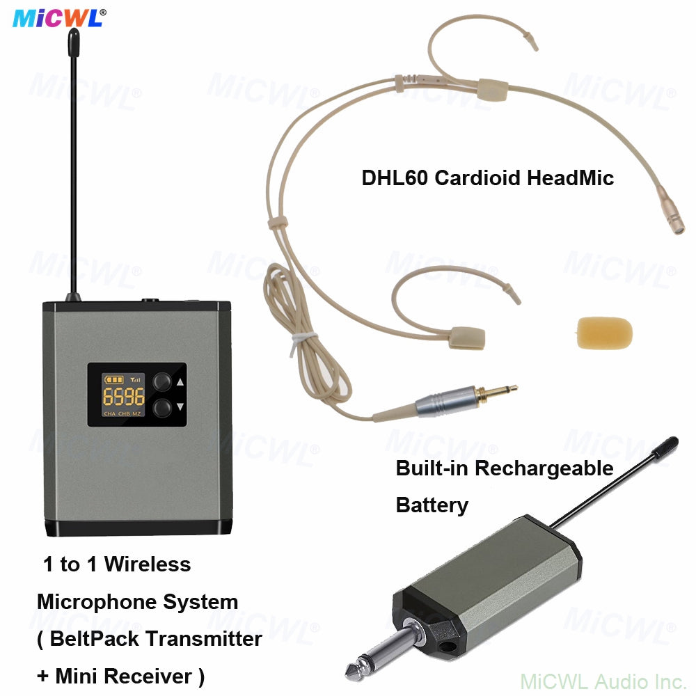 DHL60 Cardioid 1 to Headset Wireless Microphone Digital Bodypack  System Audio Solution Stage Classroom Church Record Video