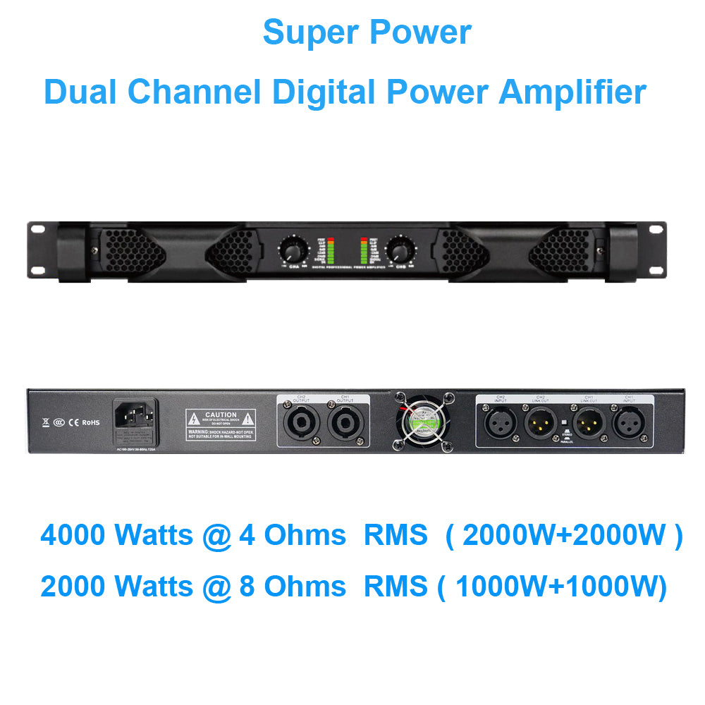 MiCWL PX10 Dual Channel 4000W Digital Power Amplifier 1U Rack 2x1000W 8Ohms
