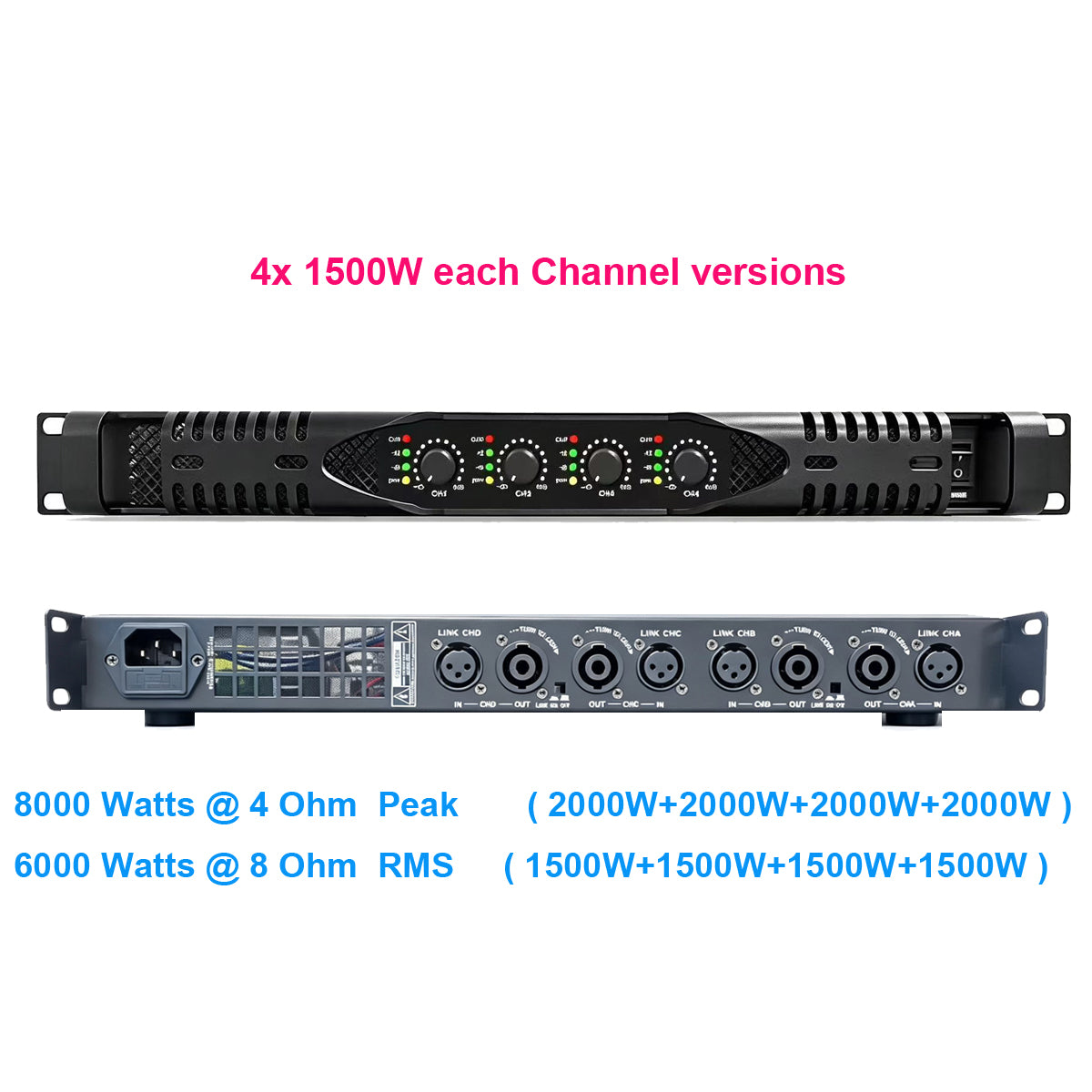 PX40 8000W 4-Channel Digital Pro Power Amplifier 1U 4x1500W