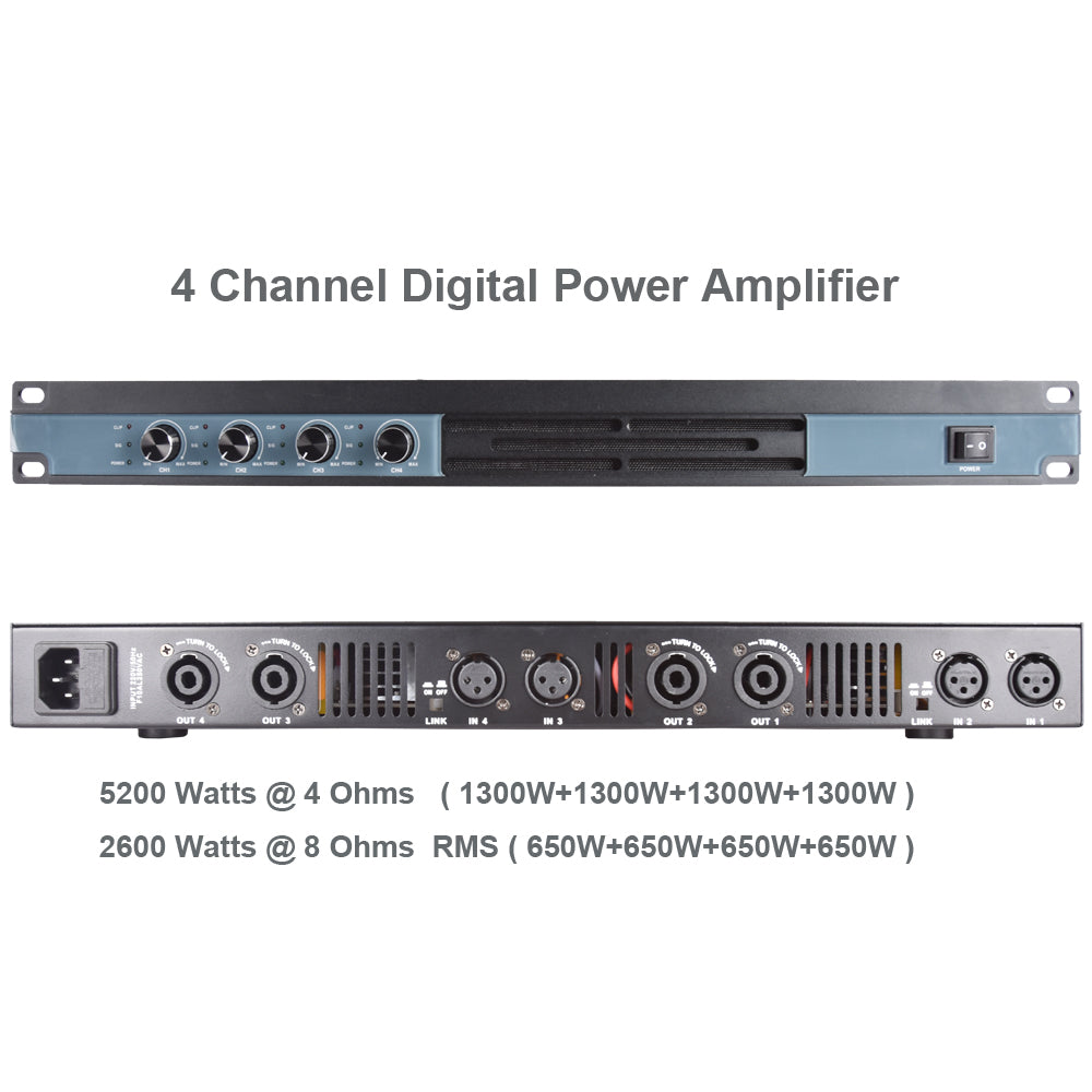 CA-6400W Pro 4-Channel Digital Power Amplifier 5200W Drive 4 Speaker
