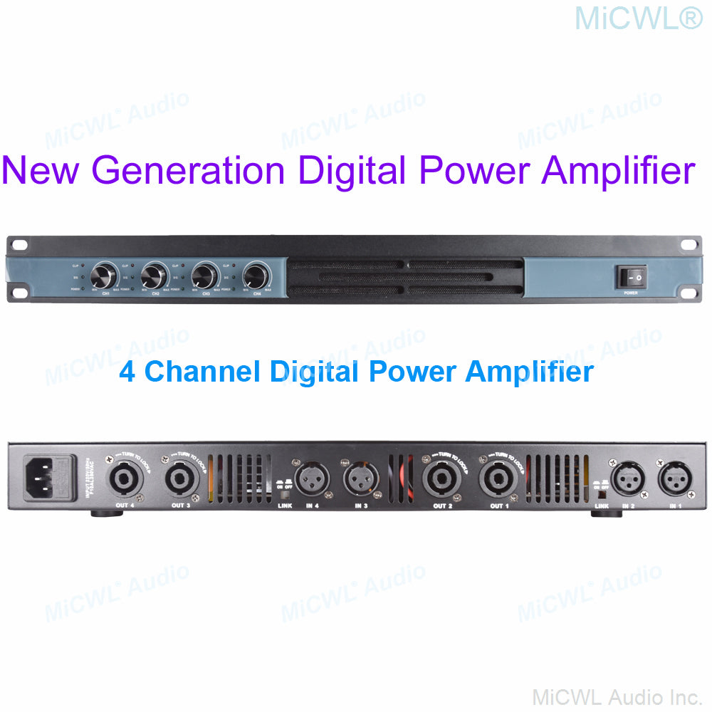 MiCWL CA6400 Professional 4 Channel 52000W Digital Power Amplifier 1U Rack Mount for Stage Concert PA