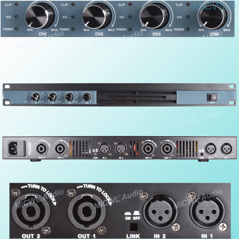 MiCWL CA6400 Professional 4 Channel 52000W Digital Power Amplifier 1U Rack Mount for Stage Concert PA