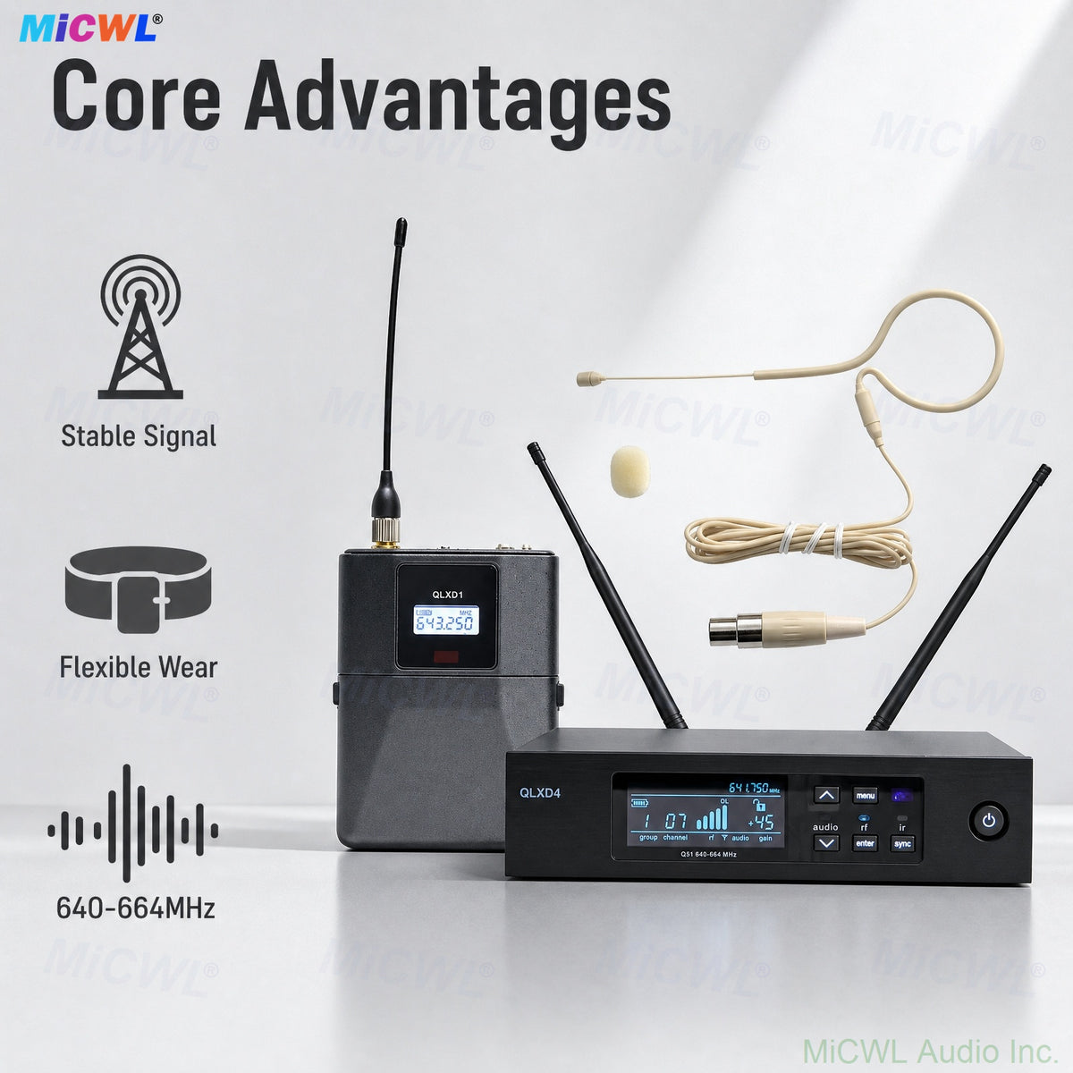 QLXD14 Wireless Beige Headset Microphone System B20 Omnidirectional Earset BeltPack