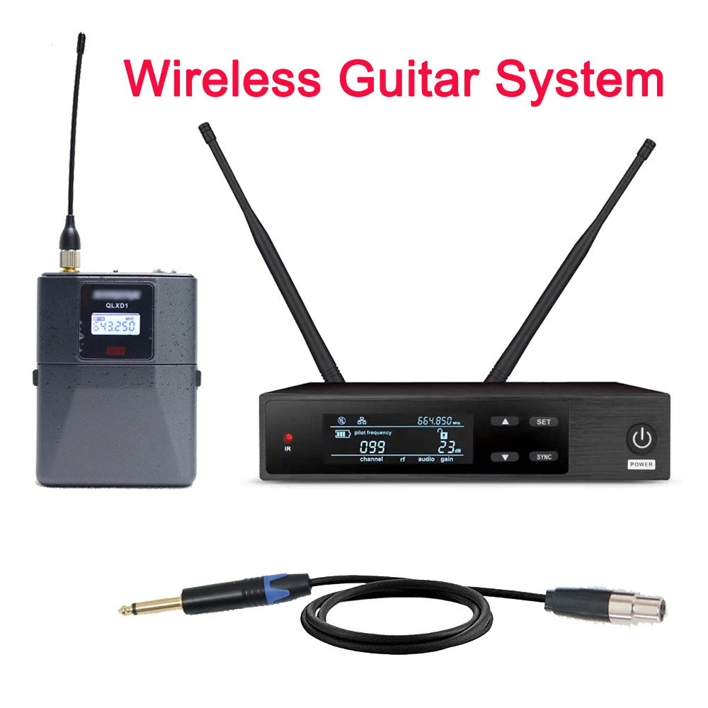 QLXD4 Digital Wireless Guitar System – 100-Channel UHF with Bodypack & 1/4″ Guitar Cable for Stage Performance