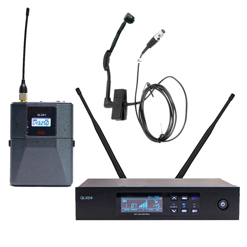 QLXD14 100-Channel UHF Wireless Instrument System – QLXD4 Receiver + QLXD1 Bodypack + Beta98 Mic, 300m Range