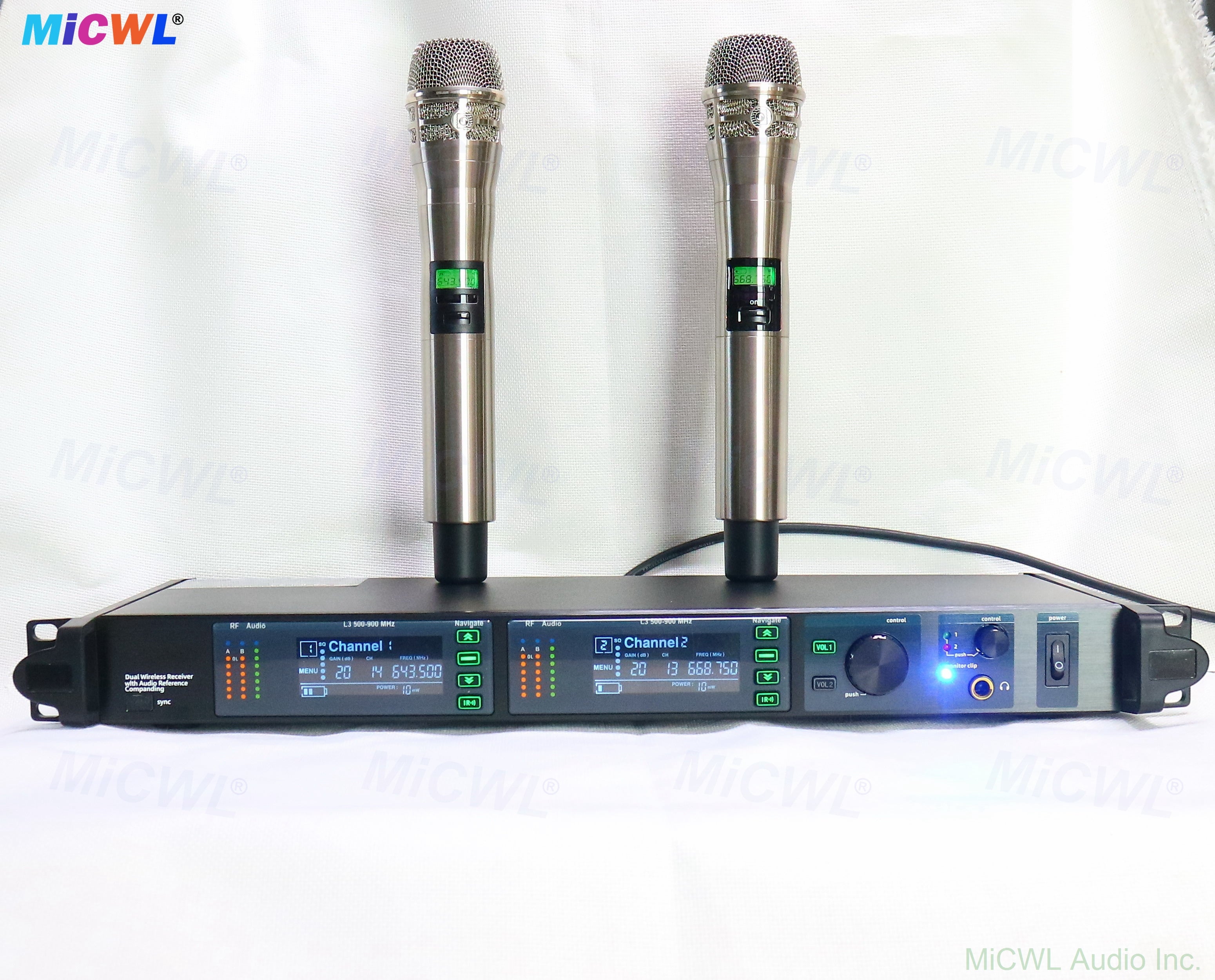 AD4D-II Dual-Channel UHF Digital Wireless Microphone System – 2× Silver KSM8 Metal Handheld Mics, 1U Rack Receiver, Encrypted Transmission
