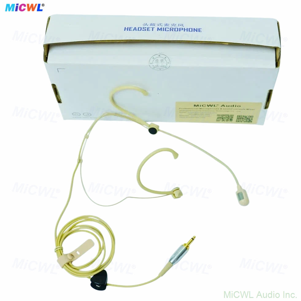 MiCWL S630 Cardioid Beige Headset Microphone – 3.5mm Lock Mono Connector for Wireless Bodypack & Computer