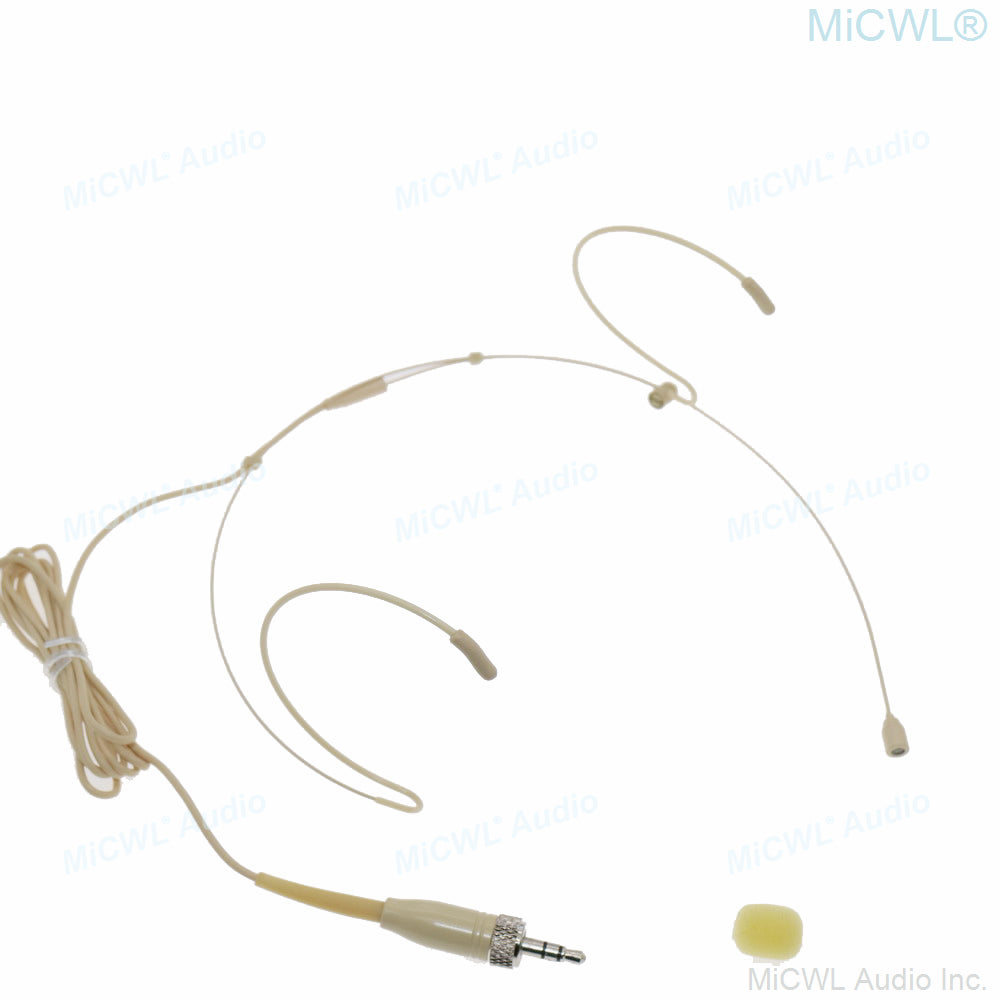 MiCWL B40 Beige Dual Ear-Hook Headset Microphone for Sennheiser 3.5mm Lock Transmitters