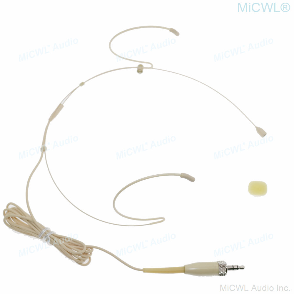MiCWL B40 Beige Dual Ear-Hook Headset Microphone for Sennheiser 3.5mm Lock Transmitters
