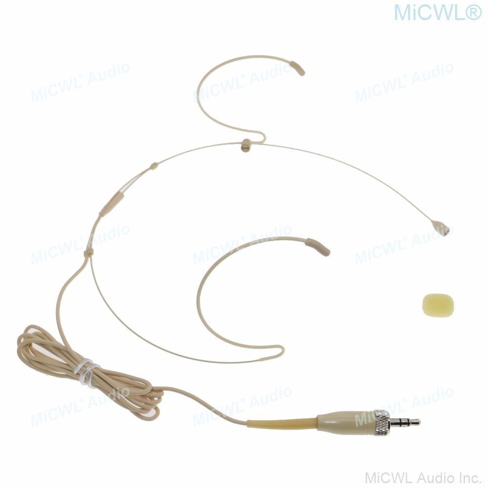 MiCWL B40 Beige Dual Ear-Hook Headset Microphone for Sennheiser 3.5mm Lock Transmitters