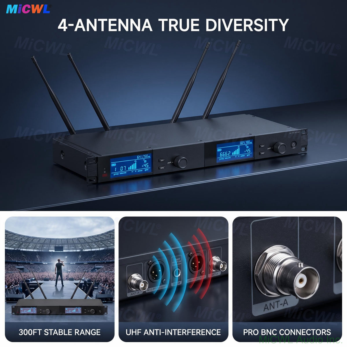 Pro ULXD4D 200 Channel UHF Wireless Microphone System 1 ULXD4D Receiver 2 x KSM9 Handheld Mics 4 Antennas Dual LCD Metal Body