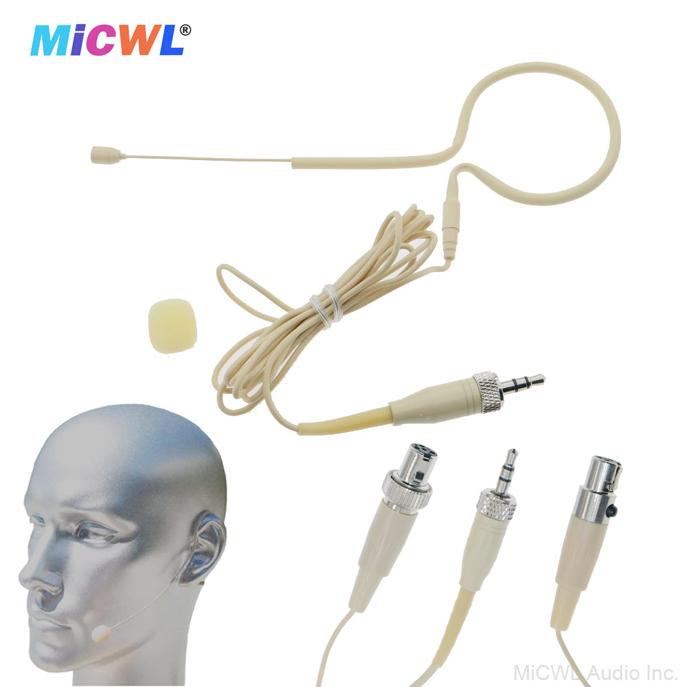 MiCWL B20 Beige Single Ear-Hook Headset Microphone for Sennheiser Shure AKG Samson MiPro Audio-Technica Wireless 6 Connector Options