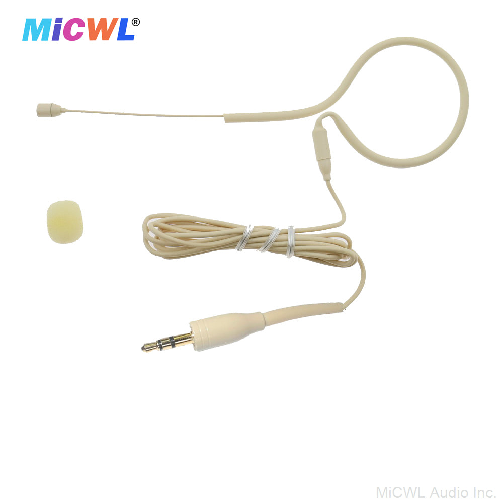 MiCWL B20 Beige Single Ear-Hook Headset Microphone for Sennheiser Shure AKG Samson MiPro Audio-Technica Wireless 6 Connector Options