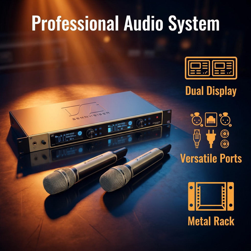 EW6000 Dual-Channel Digital Wireless Microphone System – SKM6000 Receiver + 2× SKM9000 Handheld Mics, 300 Channels, True Diversity
