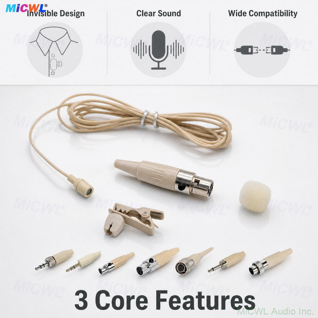 TL35 Beige Omnidirectional Lavalier Mic for Shure/Sennheiser/AKG/MIPRO Wireless BodyPack