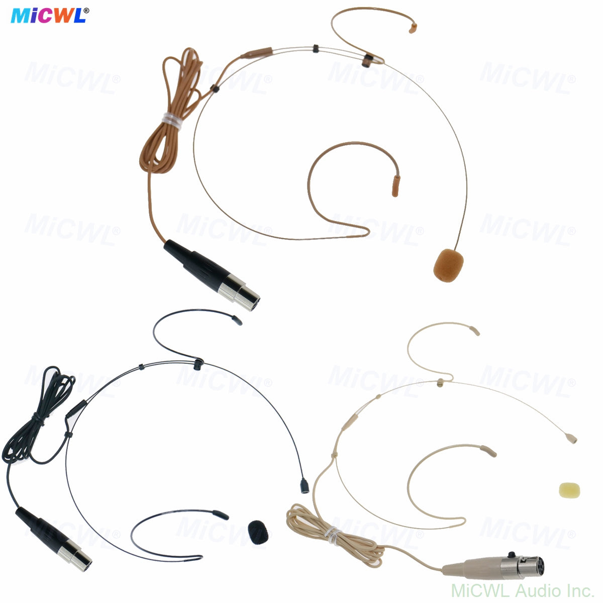 MiCWL C200 Dual Ear‑Hook Headset Microphone for AKG Wireless Bodypack Transmitter – Mini XLR 3‑Pin | Beige Black Brown