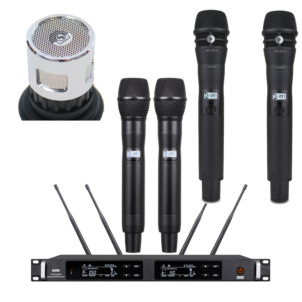 2 x KSM8/KSM9 Silver Capsule Handhelds ULXD4D 2-Channel UHF Digital Wireless Microphone System