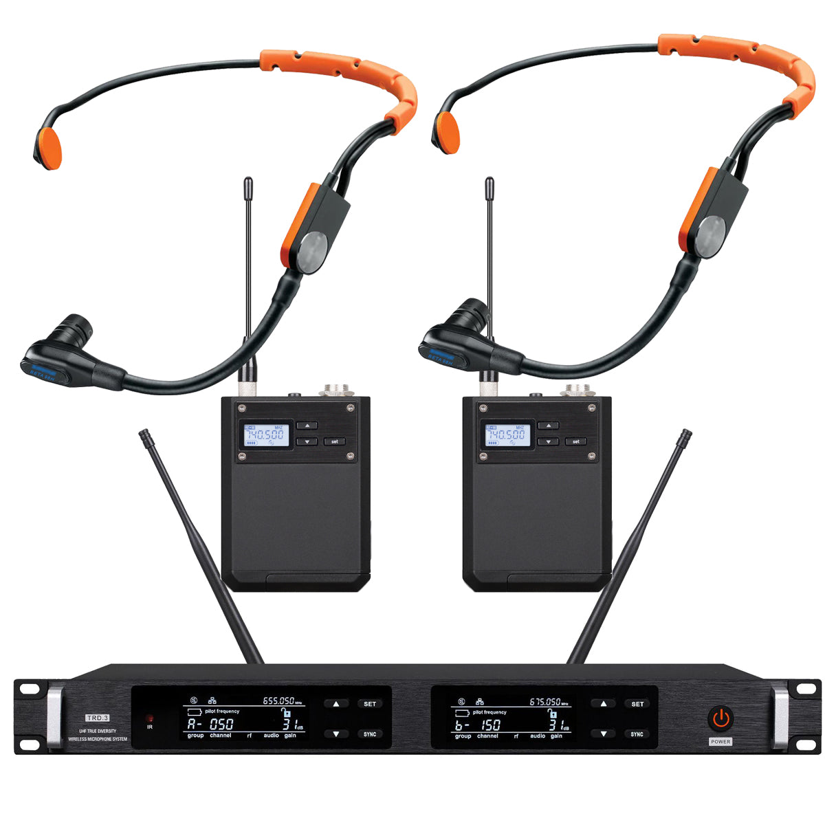 ULXD4D 2-Channel UHF Digital Wireless Bodypack System 2 SM35 Cardioid Headset Microphones | 1U Rack Receiver | Encrypted 500m Range for Stage, Church, Fitness