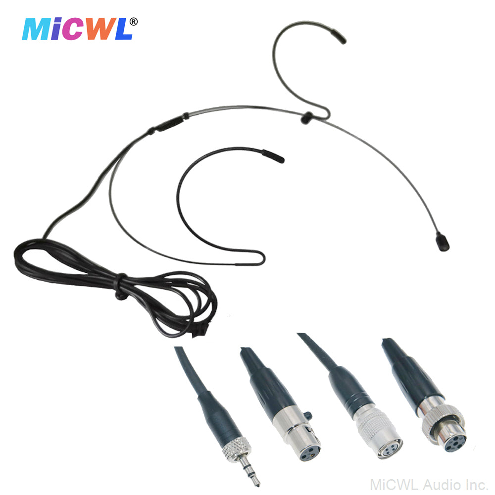 MiCWL B40 Black Double Ear Headset Microphone for Sennheiser Shure AKG Samson MiPro Audio-Technica Wireless with 6 Connector Options