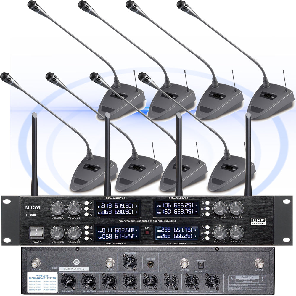 Pro 8-Channel Gooseneck Wireless Conference Gooseneck Mic System MiCWL D3880