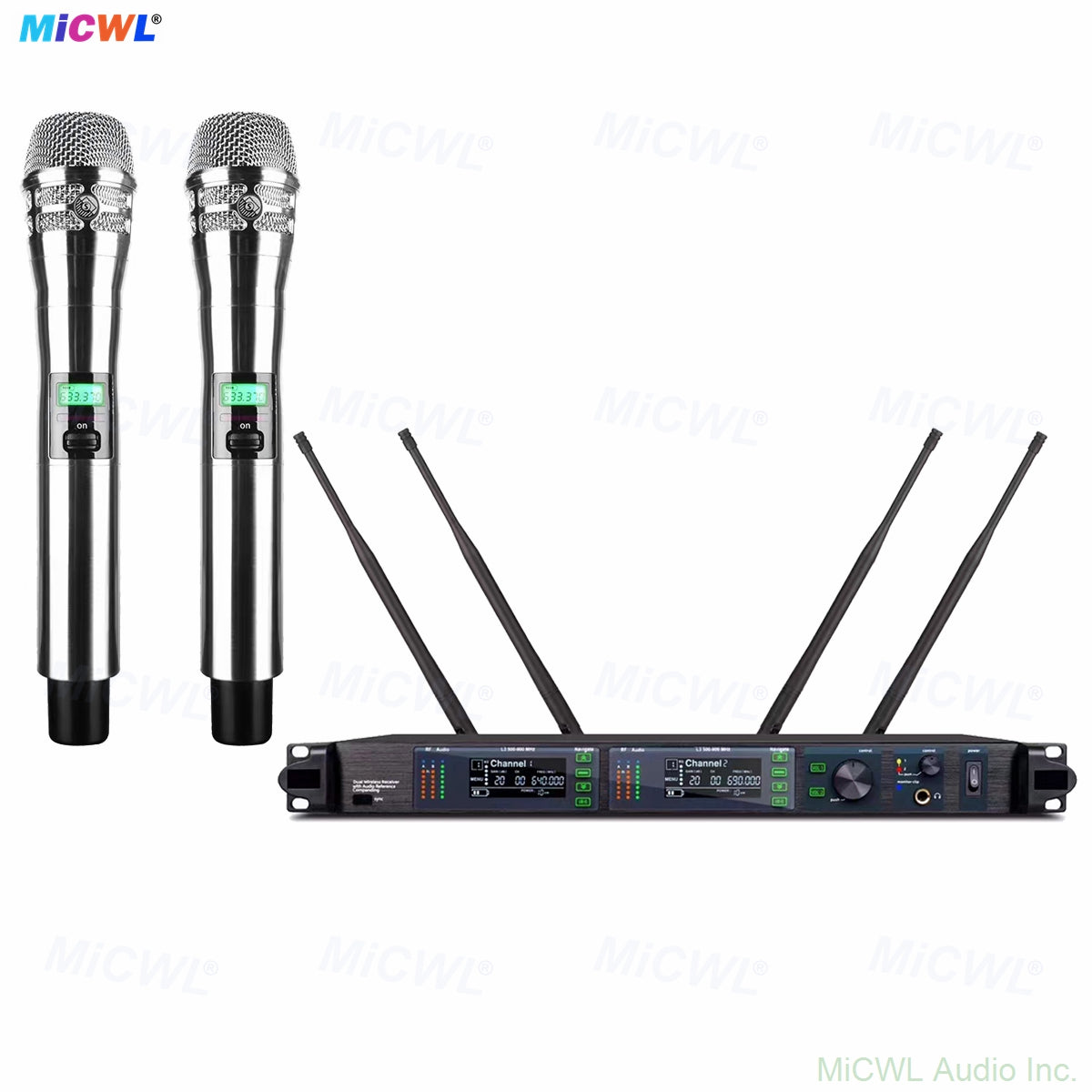 AD4D-II Dual-Channel UHF Digital Wireless Microphone System – 2× Silver KSM8 Metal Handheld Mics, 1U Rack Receiver, Encrypted Transmission