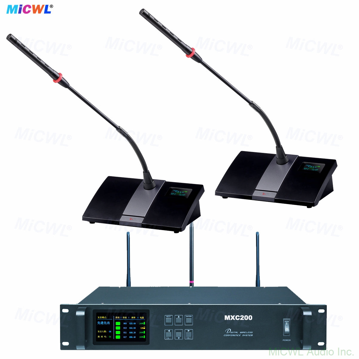 MiCWL MXC200 Digital Wireless Conference System with 20 Gooseneck Mics A103 1 Chairman + 19 Delegates