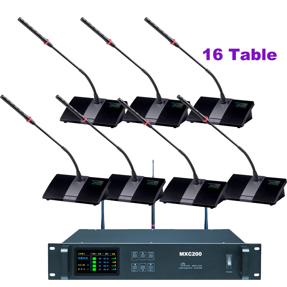 MiCWL MXC200 A103 Rechargeable Digital Wireless Conference System – 16 Gooseneck Mics, 1 Chairman + 15 Delegates
