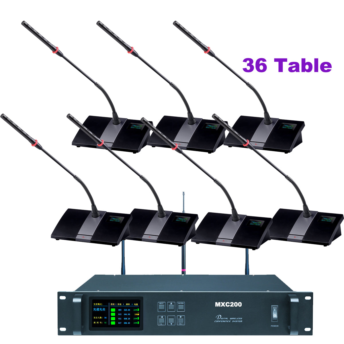 MXC200 High-Performance Digital Wireless Discussion System 36 Gooseneck Microphone Units Chairman 35 Delegate Mic Kits for Large Meetings