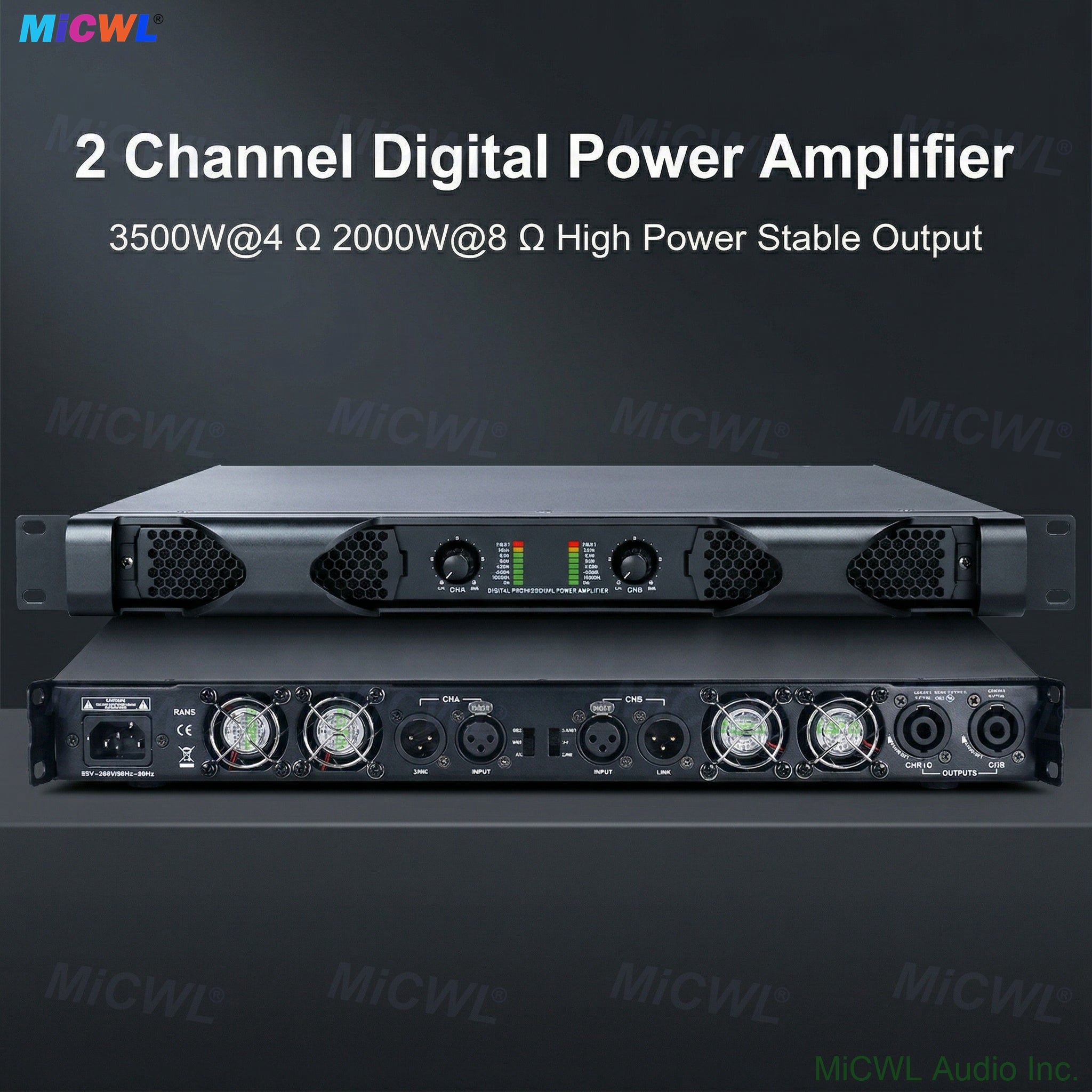 MiCW PX1800 3600W 2-Channel Bridgeable Digital Pro Amplifier 1U Rack