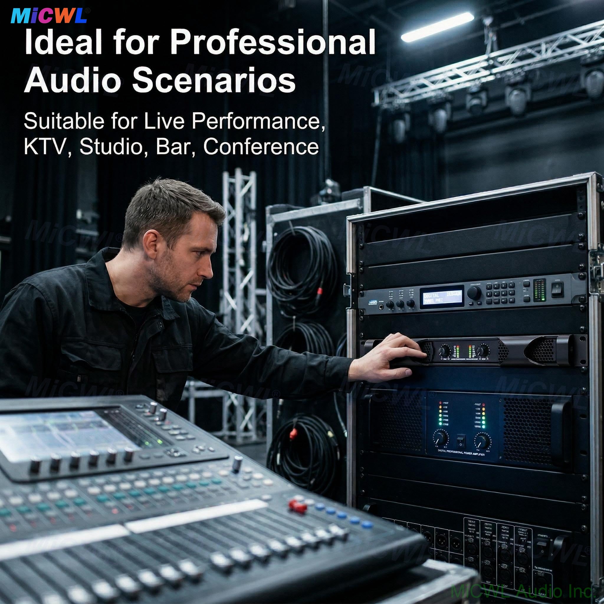 MiCW PX1800 3600W 2-Channel Bridgeable Digital Pro Amplifier 1U Rack