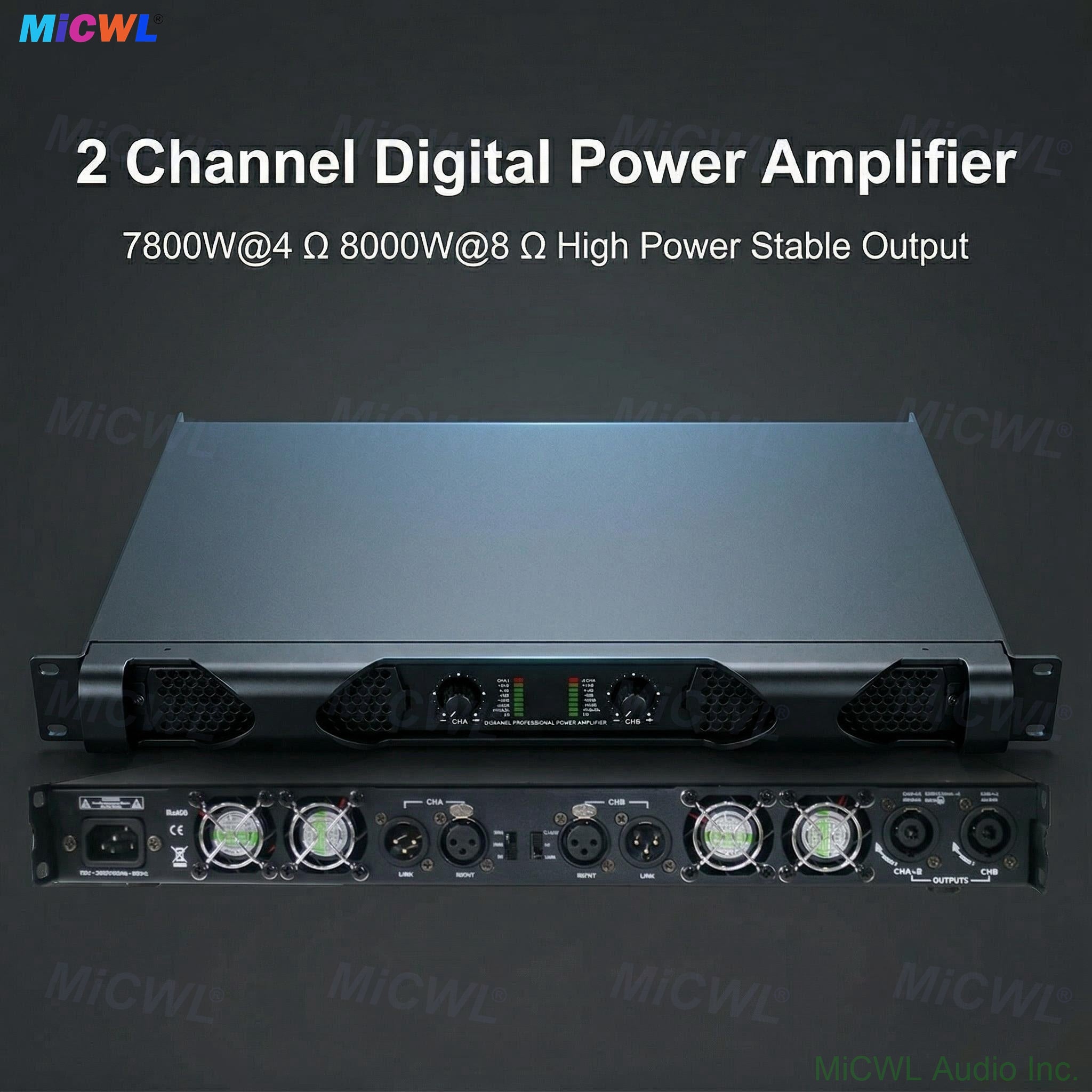 MiCW PX1800 3600W 2-Channel Bridgeable Digital Pro Amplifier 1U Rack