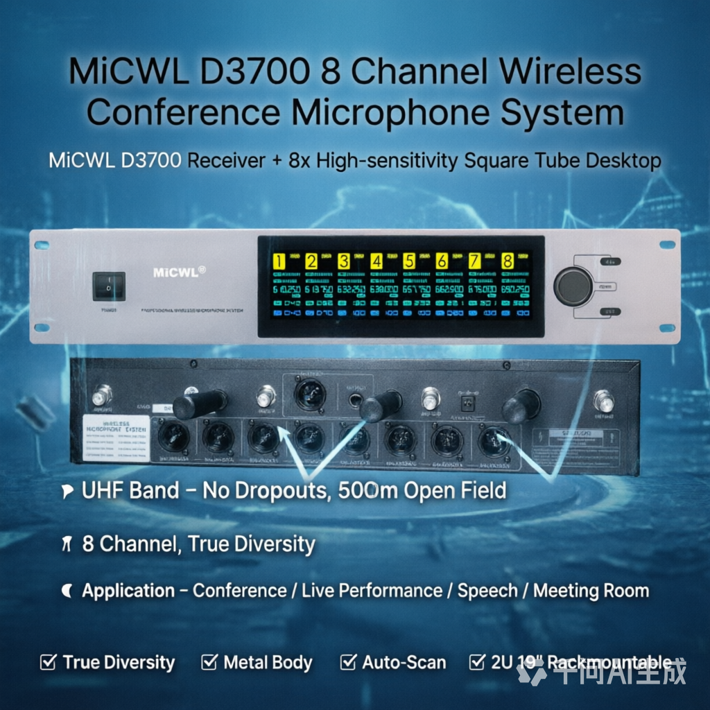 MiCWL High Quality 8 Desktop Conference Digital LED Wireless Microphone System 8 Goosenec 400 Channel Adjustable UHF Frequency