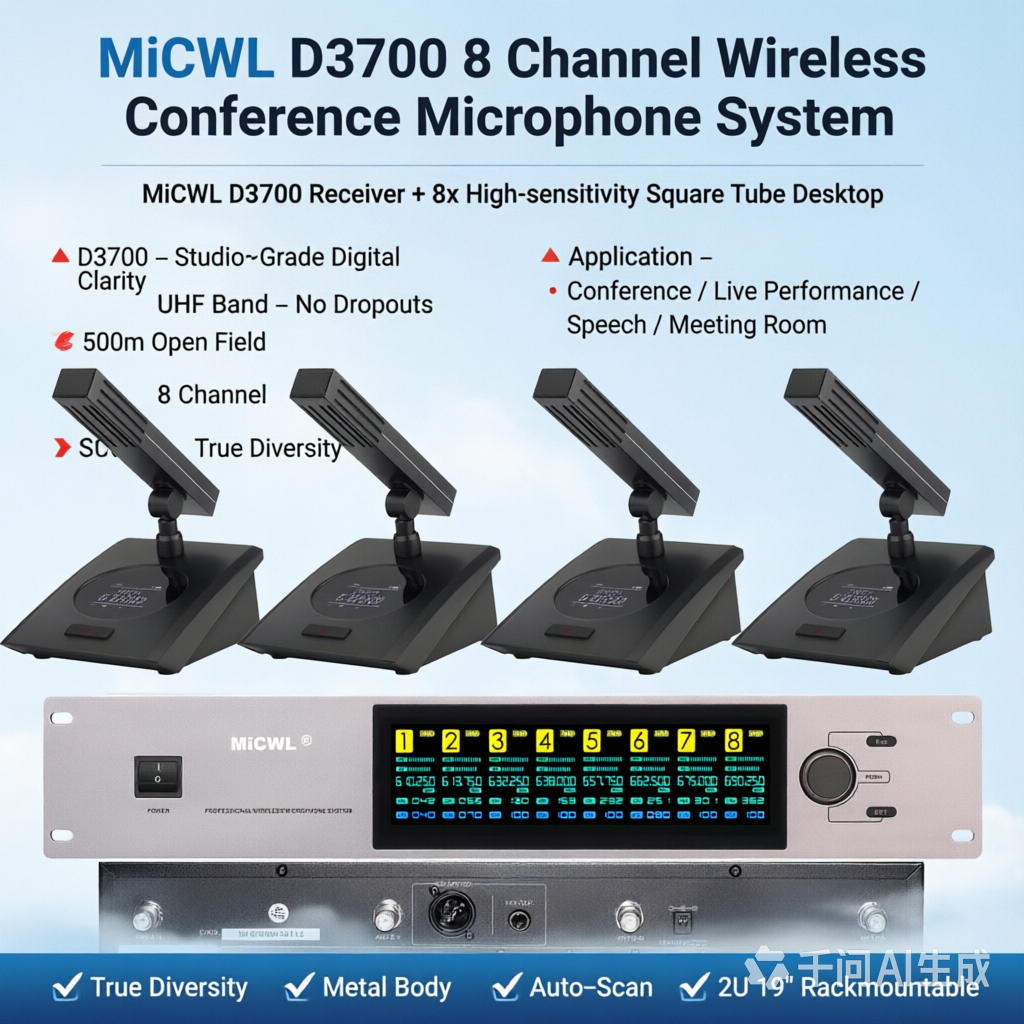 MiCWL High Quality 8 Desktop Conference Digital LED Wireless Microphone System 8 Goosenec 400 Channel Adjustable UHF Frequency