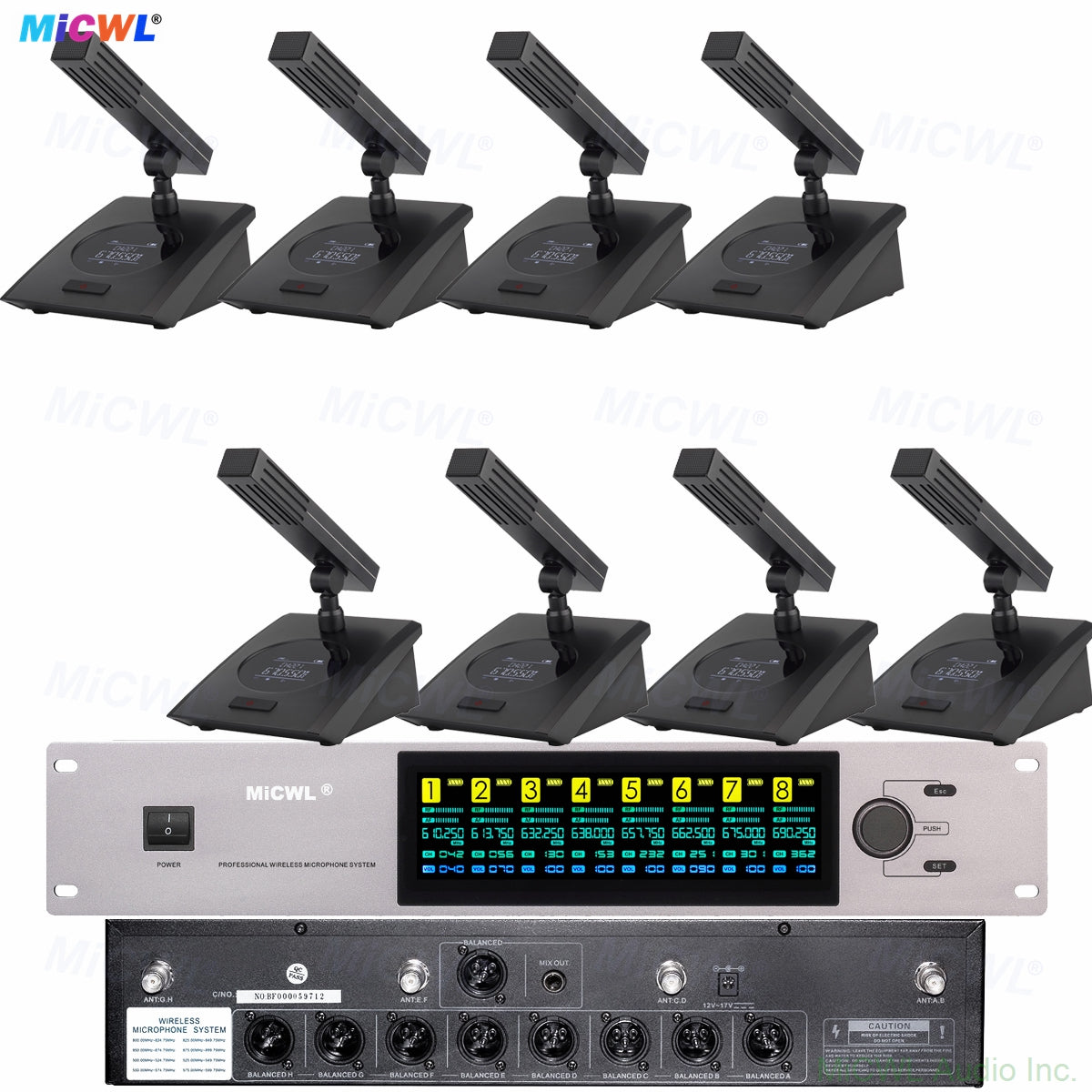MiCWL High Quality 8 Desktop Conference Digital LED Wireless Microphone System 8 Goosenec 400 Channel Adjustable UHF Frequency
