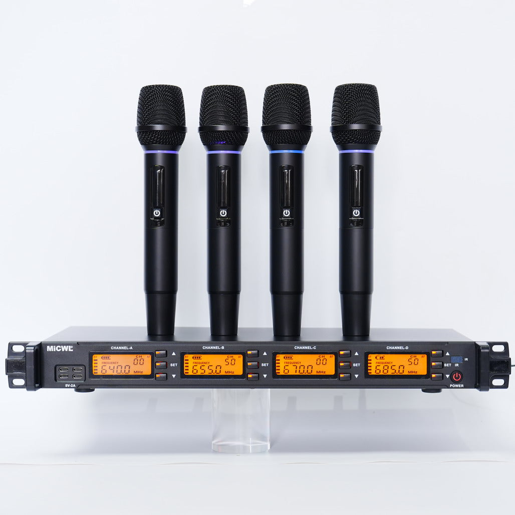 MiCWL W400 4-Channel UHF Wireless Microphone System 2 Handheld 2 Lavalier Kits