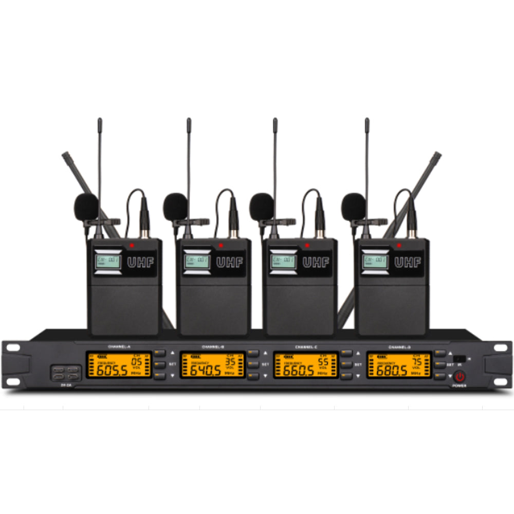 MiCWL W400 4-Channel UHF Wireless Microphone System 2 Handheld 2 Lavalier Kits