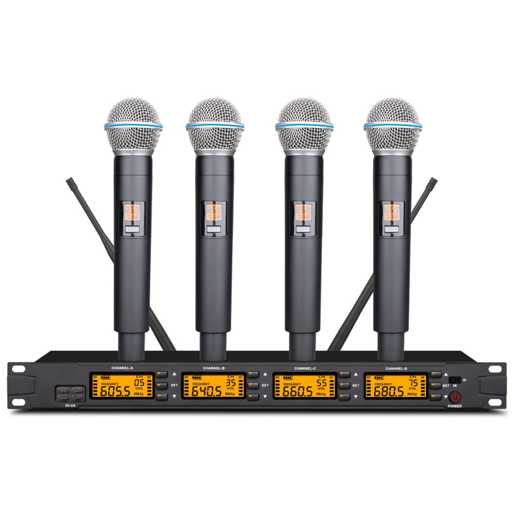 MiCWL W400 4-Channel UHF Wireless Microphone System 2 Handheld 2 Lavalier Kits