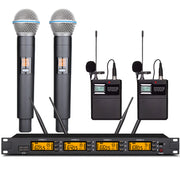 MiCWL W400 4-Channel UHF Wireless Microphone System 2 Handheld 2 Lavalier Kits