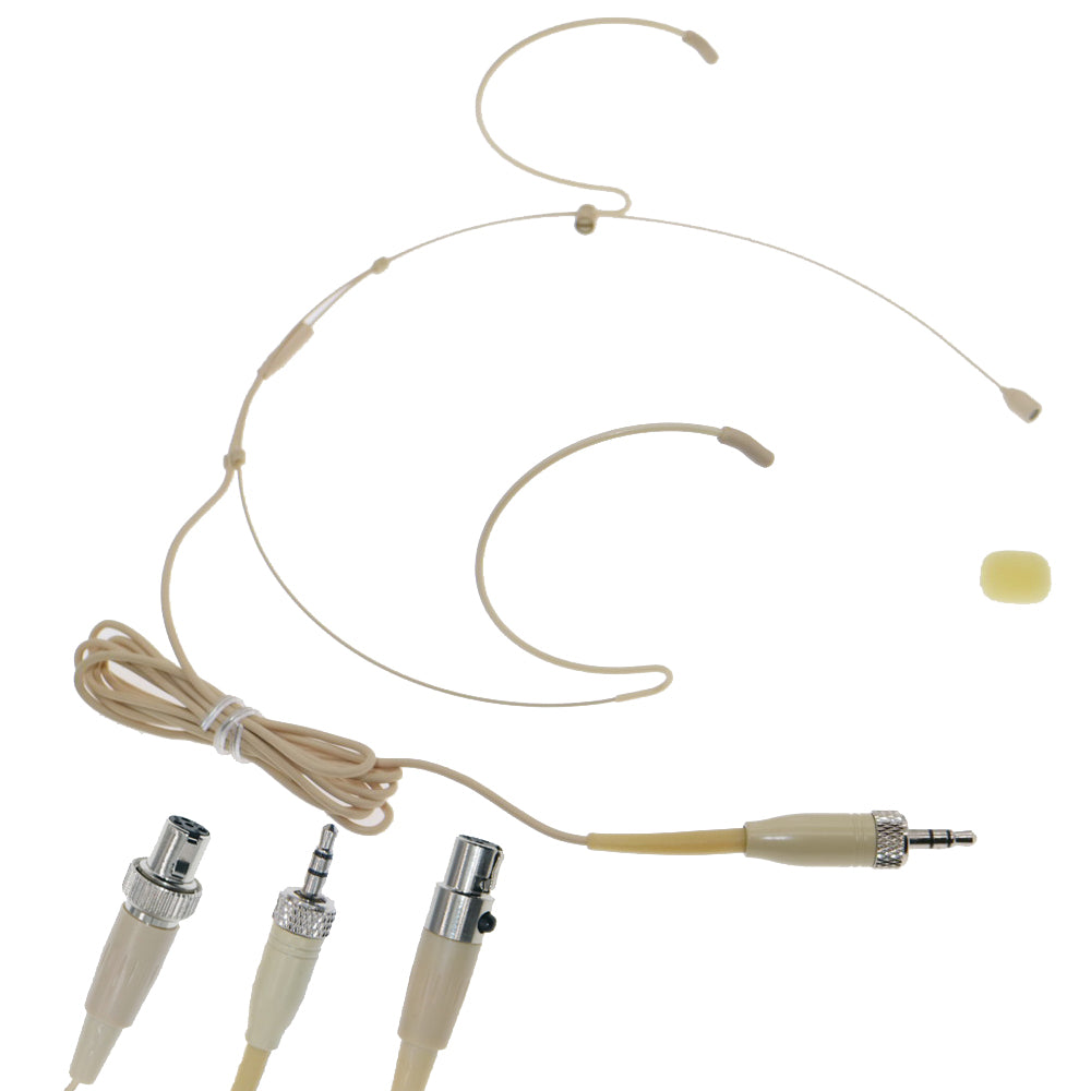 MiCWL B40 Beige Dual Ear-Hook Headset Microphone with 6 Connector Options for Sennheiser Shure AKG Samson MiPro Audio-Technica Wireless